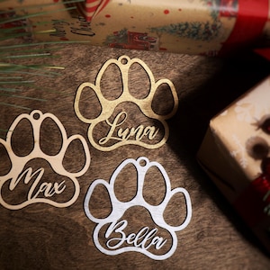 Personalized Pet Ornament, Paw Christmas Ornament, Christmas Place Cards, Wooden Gift Tag, Stocking Decor