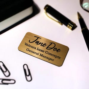 Personalized Engraved Name Tags: Magnetic or Pin, Gold Silver