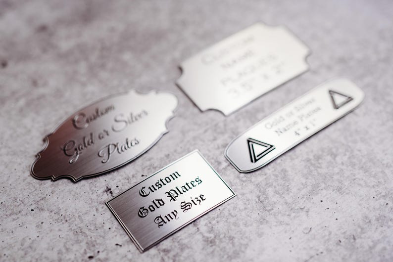 silver custom plaque name plate engraved flexibrass adhesive weatherproof engraved plate metal name plate engraved plaque custom brass name plate Personalized plaque engraved label award label trophy plates plaques ID plates labels interior signage
