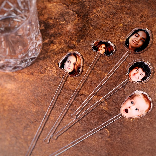 Photo Drink Stirrers Face Custom Acrylic Cocktail Swizzle Sticks