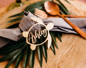 Tropical Wedding Name Cards, Turtle Place Tags Names, Custom Beach Table Tag, Birthday Party Décor, Placecards