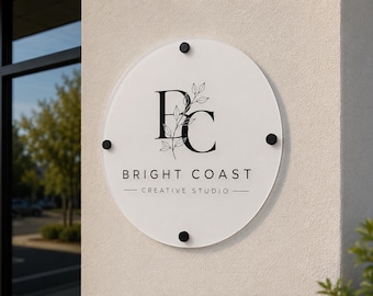 Custom Logo Sign, Round Acrylic Business Plaque with UV Printed Design