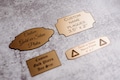Gold Name Plate Engraved Flexibrass, Custom Plaque, Art Tags, Trophy Label, Personalized Awards Tag, Adhesive Backing