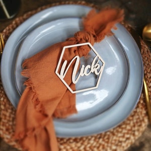 Custom Wood Wedding Place Tags Names, Birthday Name Tags, Wedding Place Cards, Wedding Decor Geometric Names