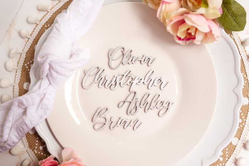 silver wood wedding name tags
name tags
wood name card
name place cards
name cards wedding
name place setting
wooden names
wedding place cards
bachelorette party
wedding favors 
wedding decor 
name plate laser cut names