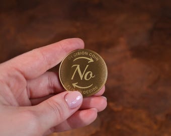 Yes No Decision Coin, Couples Names Brass Flip Token, Custom Choice Maker