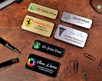 Custom Color Printed Name Tag: Magnetic or Pin Backing, Logo Employee Badge