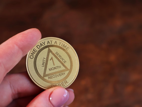 Personalized Sobriety Coin, Recovery AA Chip Anniversary Medallion, One Day at a Time Engraved