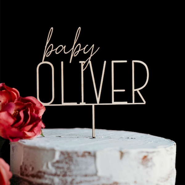 Adorno personalizado para tarta de baby shower: madera o acrílico, nombre personalizado