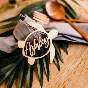 Turtle Place Card: Tropical Wedding Name Tags - Custom Wood or Acrylic