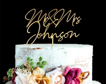 Personalized Wedding Cake Topper: Custom Last Name Acrylic or Wood