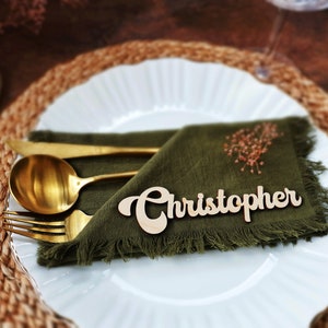 Groovy Name Tags Place Cards, Wedding Name Plate, Wooden Retro Cut Names, Birthday Setting, Acrylic Name Plate Tag