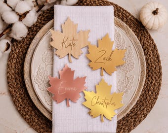 Thanksgiving Place Cards Leaf Acrylic Name Tag: Rustic Fall Wedding Decor