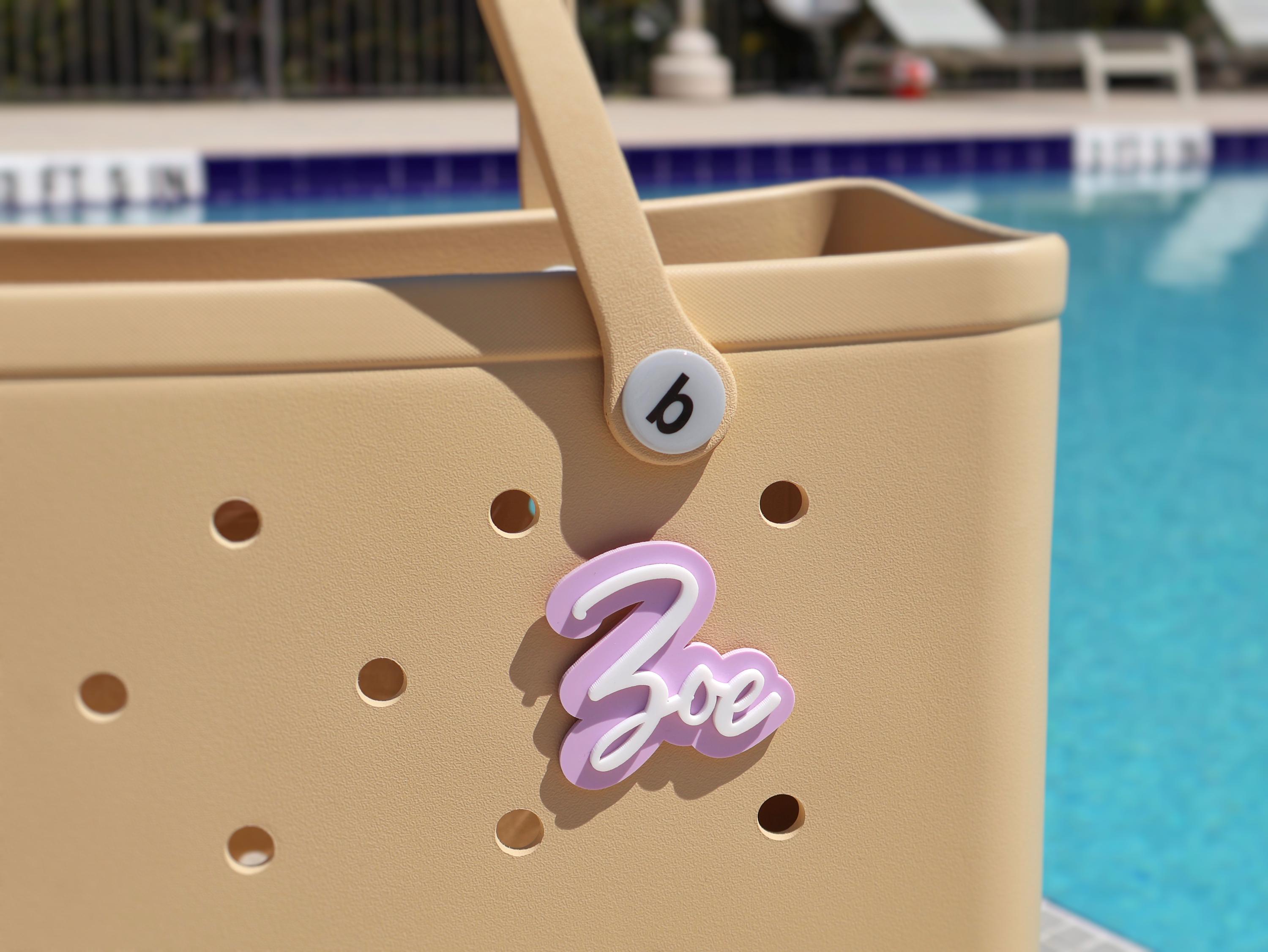Bogg Bag Charm, Custom Beach Bag Tag, Personalized Acrylic Tote Accessories & Family Name ID Plate