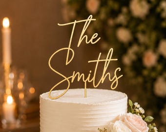 Wedding Wood Cake Topper, Custom Last Name Acrylic Decor