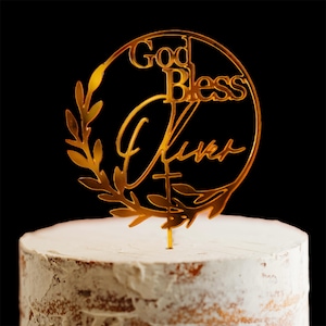Personalized Baptism Cake Topper – Custom Acrylic or Wood Name Cake Decor – Christening Party Accent for Boys or Girls