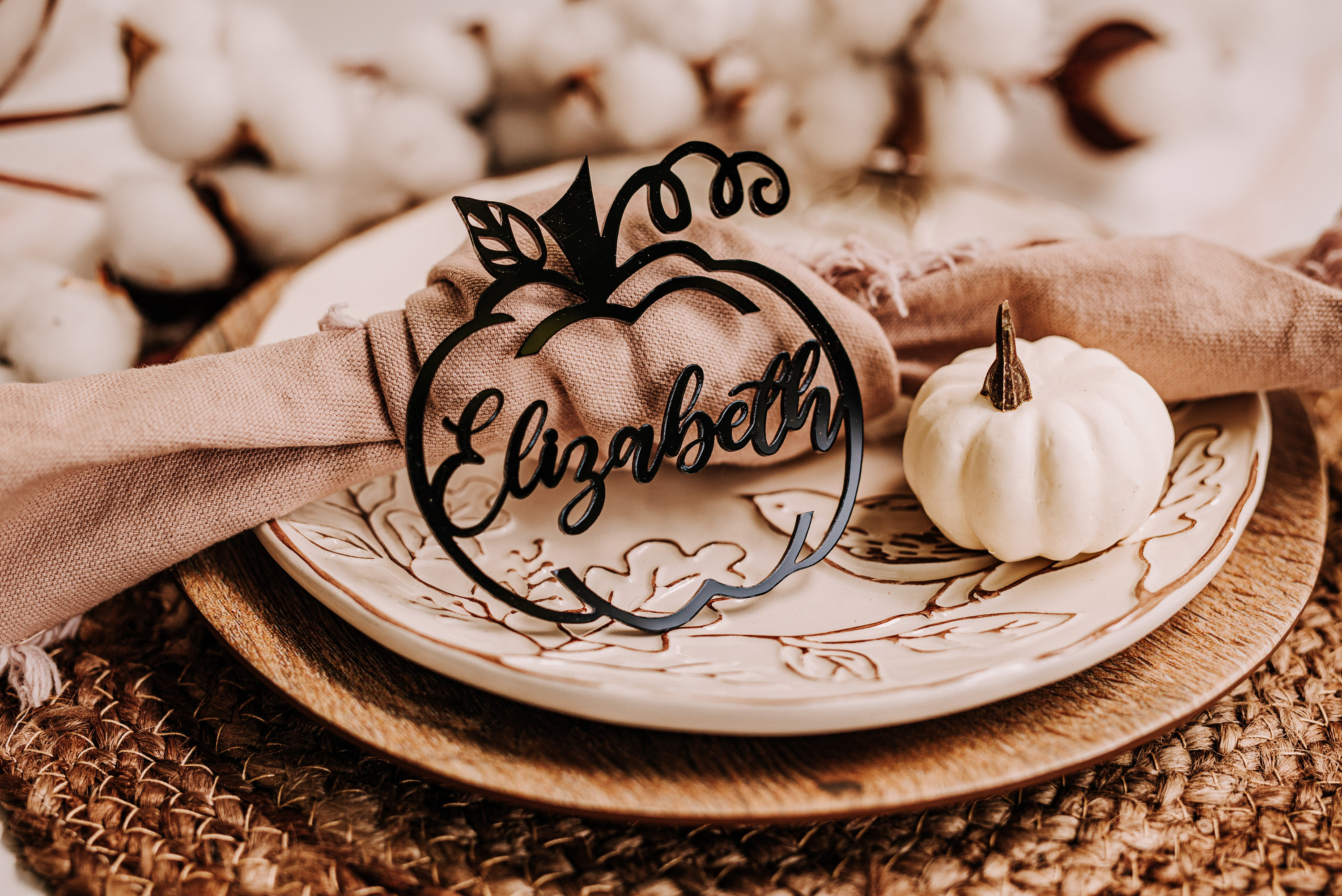 Personalized Pumpkin Place Cards, Thanksgiving Fall Decor, Festive Acrylic Name Tag, Friendsgiving
