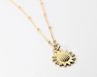 Sunflower Necklace, Dainty Gold Flower Necklace, personalized necklace, boho necklace, initial jewelry, personalized gift, gift for her