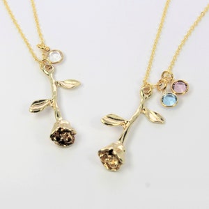 ROSE charm necklace, Family Tree Necklace, Personalized Flower Necklace, Initial Necklace, Gift for Mom, Grandma Gift, Personalized gift
