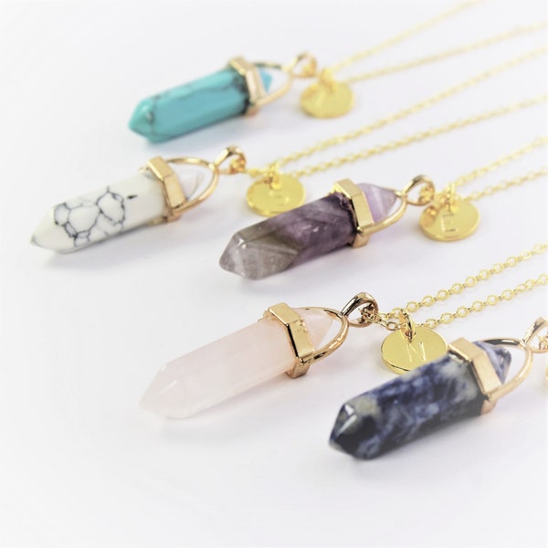 Collier personnalisé Pointe Cristal | Collier Pierre Gemme | Collier Superposition | Bijou Personnalisé | Cadeau Noël Personnalisé