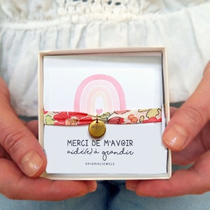 Bracelet Liberty pour Maîtresse, Nounou, ATSEM | Cadeau fin d'année | Cadeau Merci |  Bracelet tissu à nouer | Carte bijou Nounou, Maîtresse