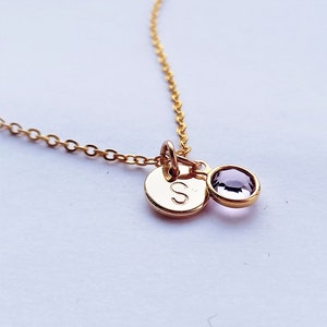 Collar inicial personalizado, collar de medalla, collar de piedra de nacimiento, collar minimalista, joyería inicial, regalo de hermana, regalo de Navidad
