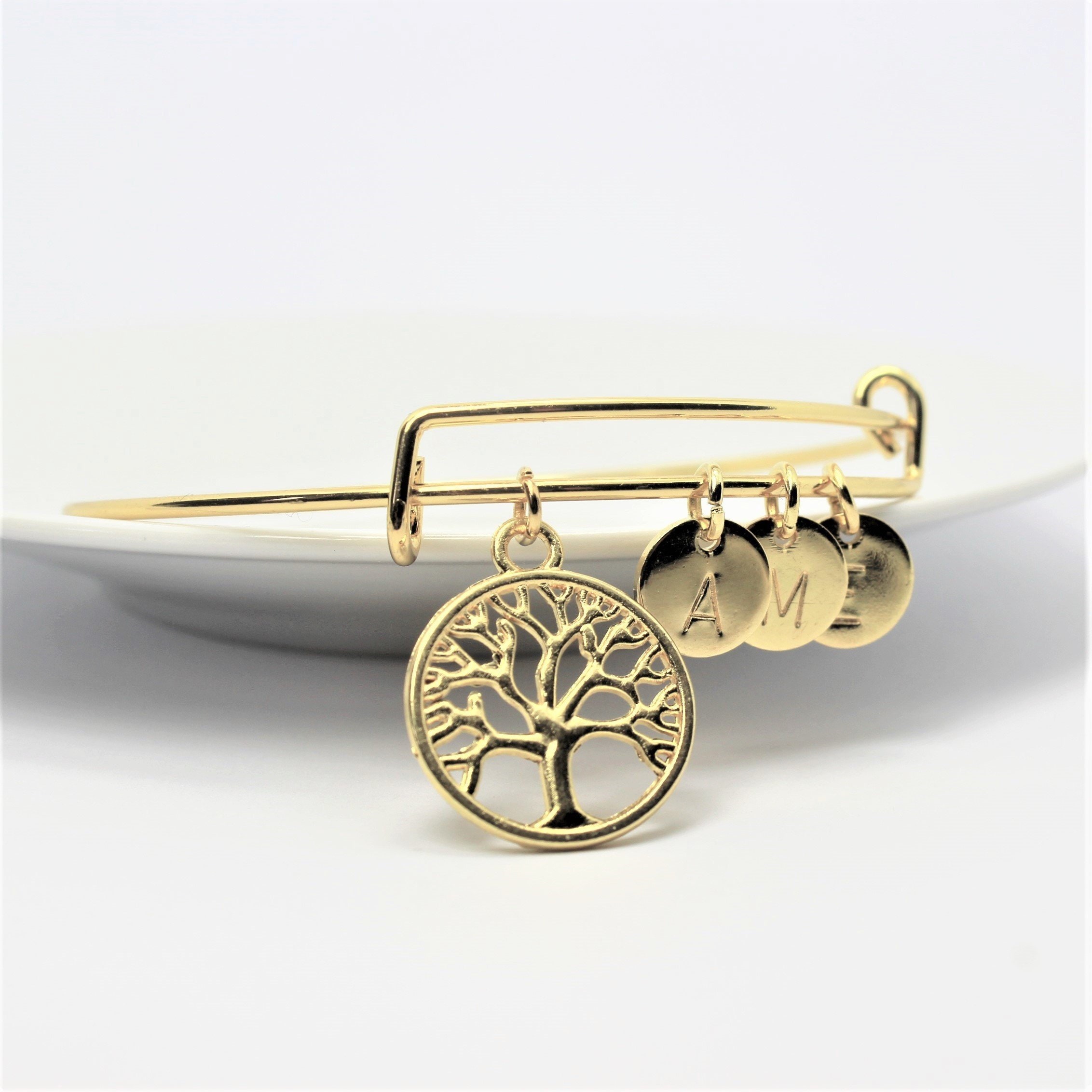 TREE OF LIFE Charm Bangle, Family Bracelet, Personalized Jewelry