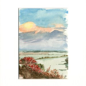 水彩画「川のある風景」 Hiro art