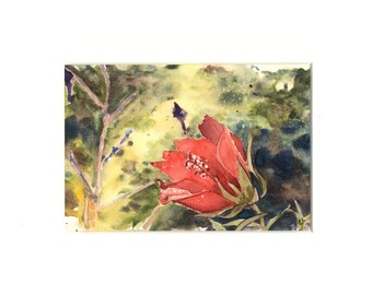 Red Flower Nature Watercolor Painting Print