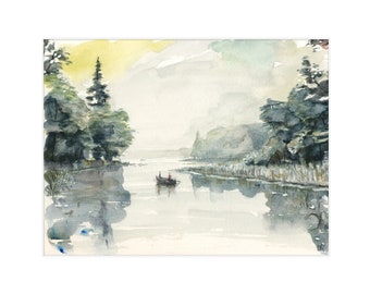 Lake Landscape Watercolor Painting Print