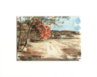 Farm Pasture Landscape Watercolor Painting Print