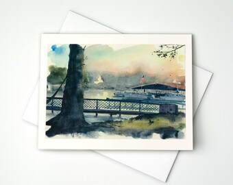 Lake Marina Watercolor Notecard Set Blank Stationery Thank You Cards