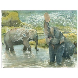 Elephants Wall Art Watercolor Painting Print