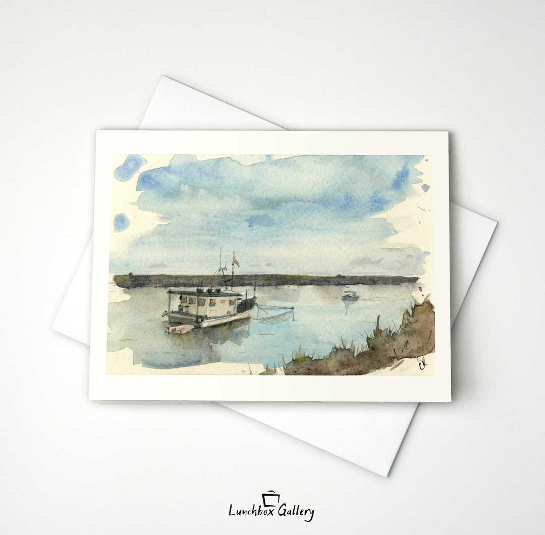 Marsh Fishing Boat Notecard Set Blank Stationery Thank You Cards - Etsy