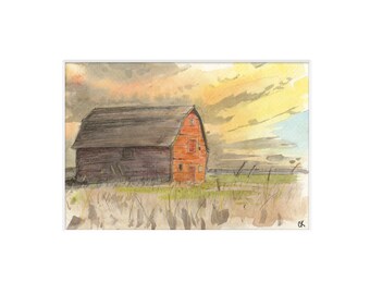 Old Barn Farm Wall Art Watercolor Painting Print