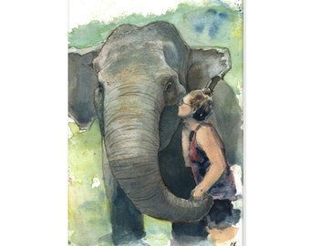 Elephant Wildlife Wall Art Watercolor Painting Print