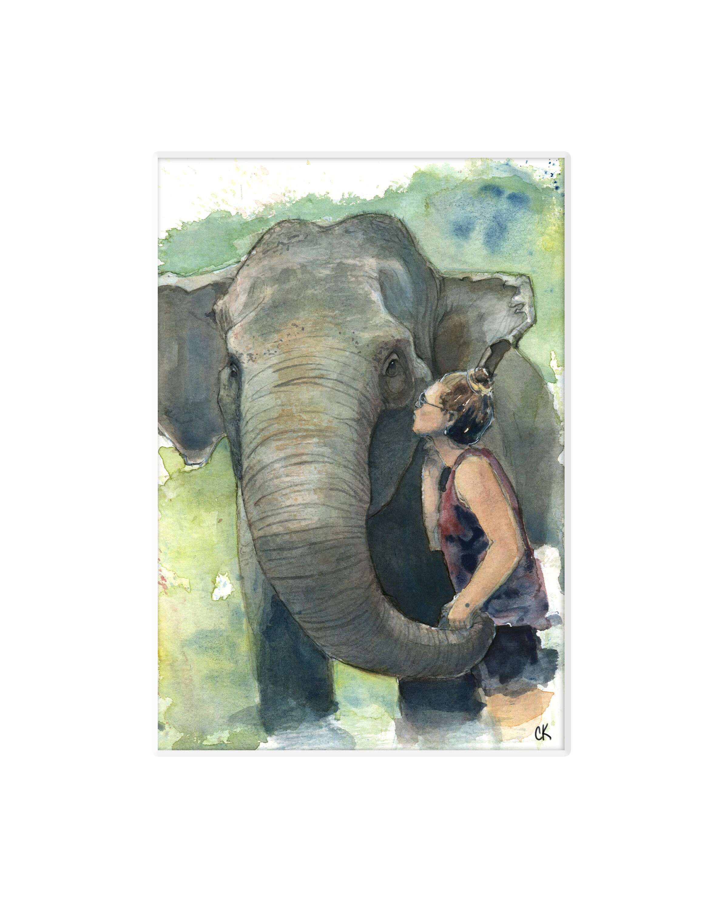 Elephant Kiss Wildlife Watercolor Painting Print Etsy UK