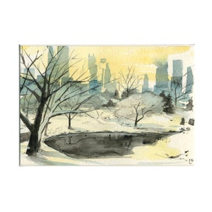 NYC Central Park Cityscape Watercolor Painting Print