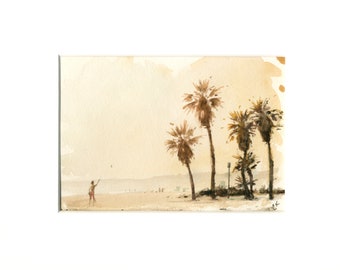 Sunny Beach Seascape Watercolor Painting Print