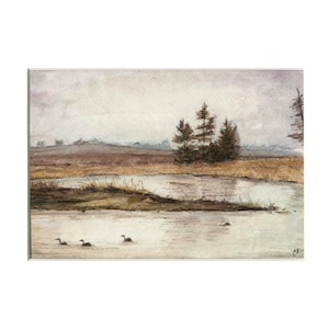 Duck Pond Landscape Watercolor Painting Print