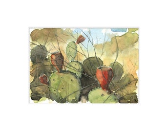 Prickly Pear Cactus Art Watercolor Painting Print