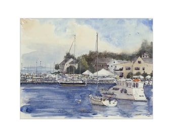 Yacht Club Boat Wall Art Watercolor Painting Print