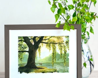 Willow Tree Wall Art Pittura ad acquerello Stampa Regalo di nozze per l'inaugurazione della casa