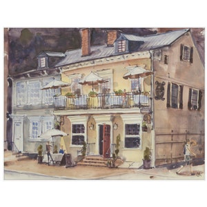 Georgetown Washington DC Cafe Watercolor Painting Print