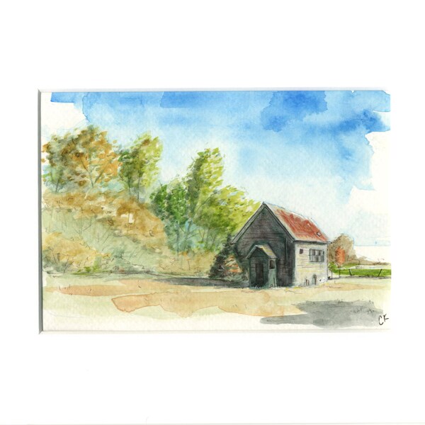 Rusty Farm Shed Landscape Watercolor Painting Print