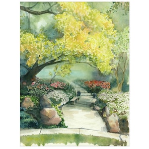 Flower Garden Landscape Watercolor Painting Print