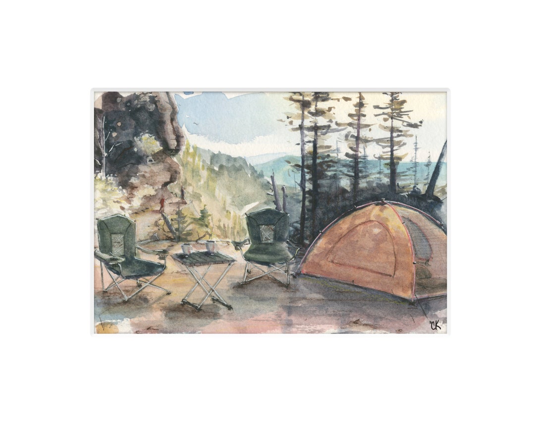Mountain Camping Wall Art Watercolor Painting Print - Etsy