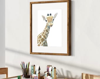 Arte de pared de jirafa para habitación de bebé: estampado de acuarela de animal bebé, decoración de safari, obra de arte para habitación de bebé de género neutro, póster sin marco para habitación de bebé