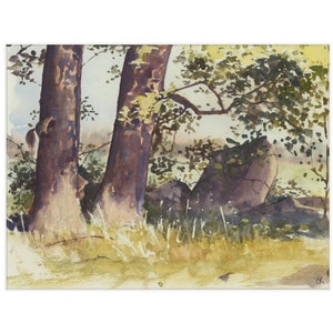 Squirrels in Tree Landscape Watercolor Painting Print