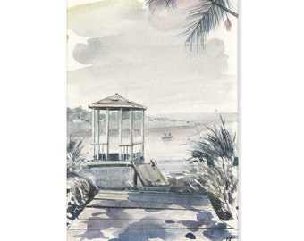 Lake Dock Wall Art Watercolor Painting Print